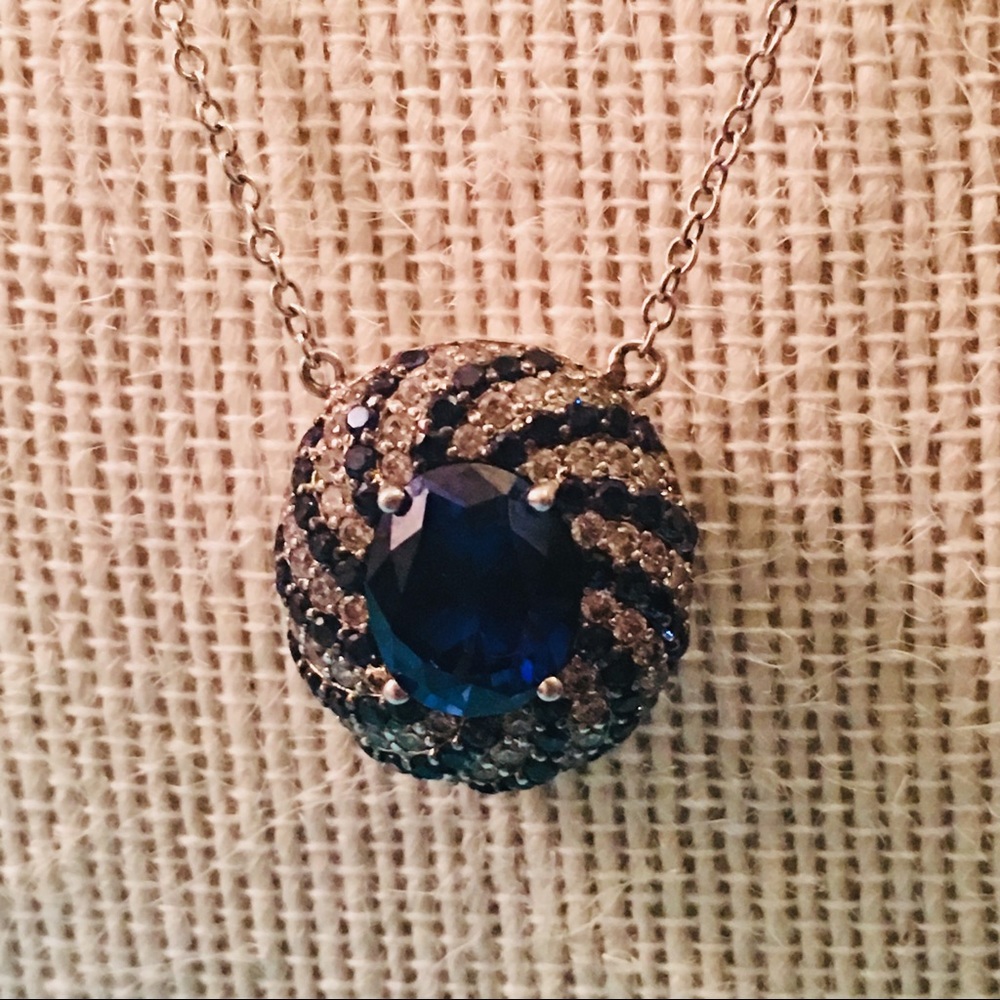 Sterling Silver with Sapphire & Diamonds Necklace